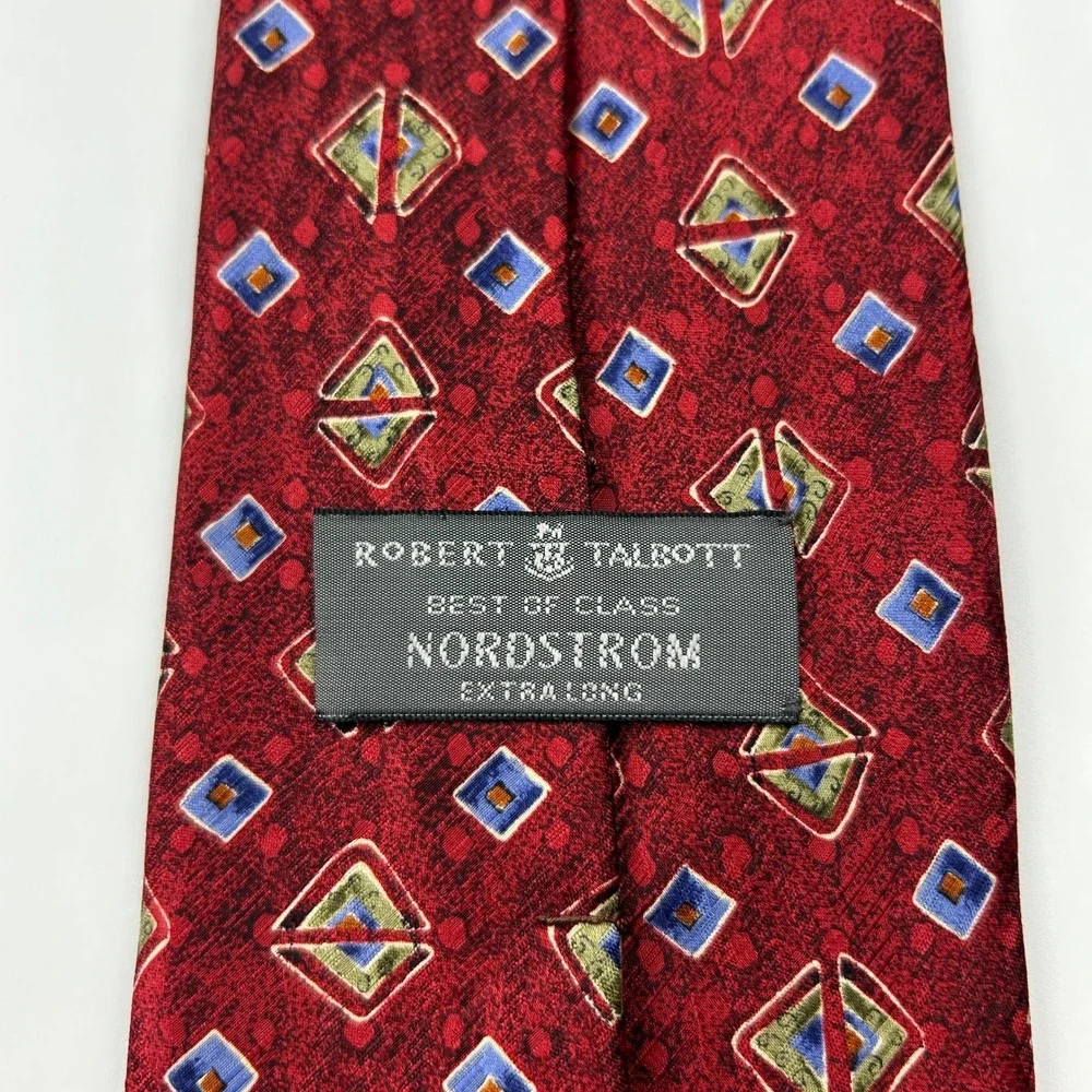 Vintage Robert Talbott Best of Class Nordstrom XL Maroon‎ Geometric Silk Tie
